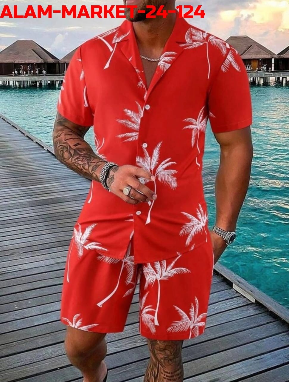 костюм летний мужской,мужская мода,пляжный костюм,мужская гавайская рубашка,костюм для отдыха