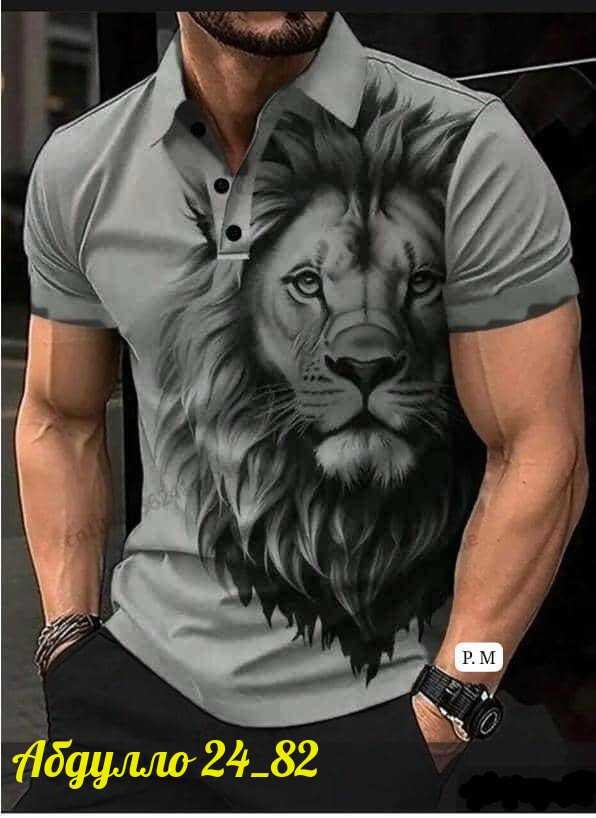 футболка поло мужская,футболка для мужчин хб,футболки мужские с принтом,футболки мужские,мужская рубашка поло с 3d принтом льва