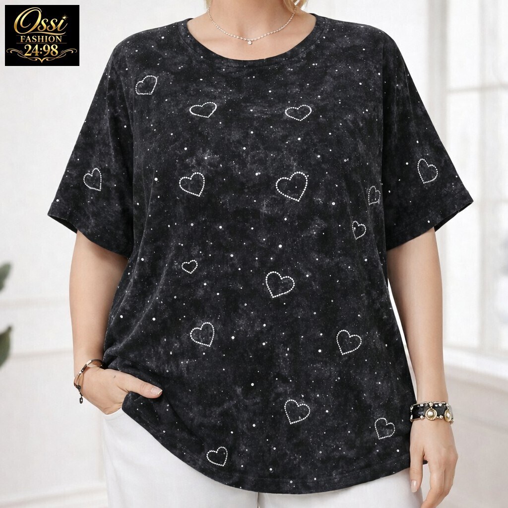 женская футболка,футболка больших размеров женская,блузка больших размеров с пайетками limonti,стильная футболка,футболка оверсайз со стразам