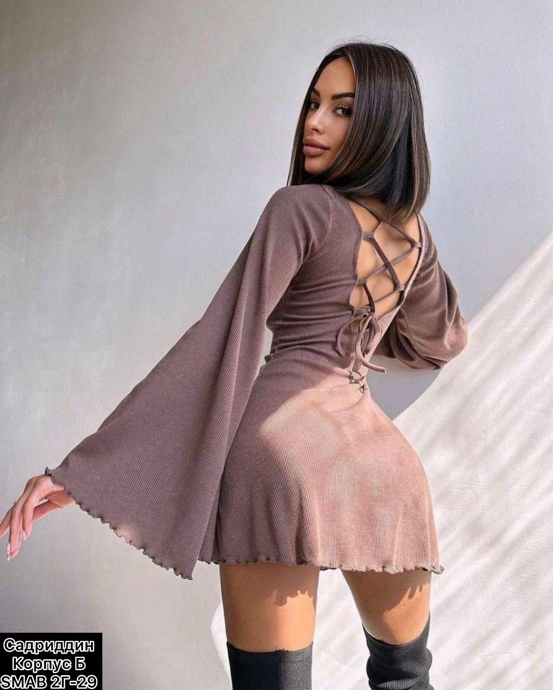 бежевое платье женское мини,женское трикотажное платье-трапеция cm.yaya,платье лапша,платье женское,трикотажное платье мини