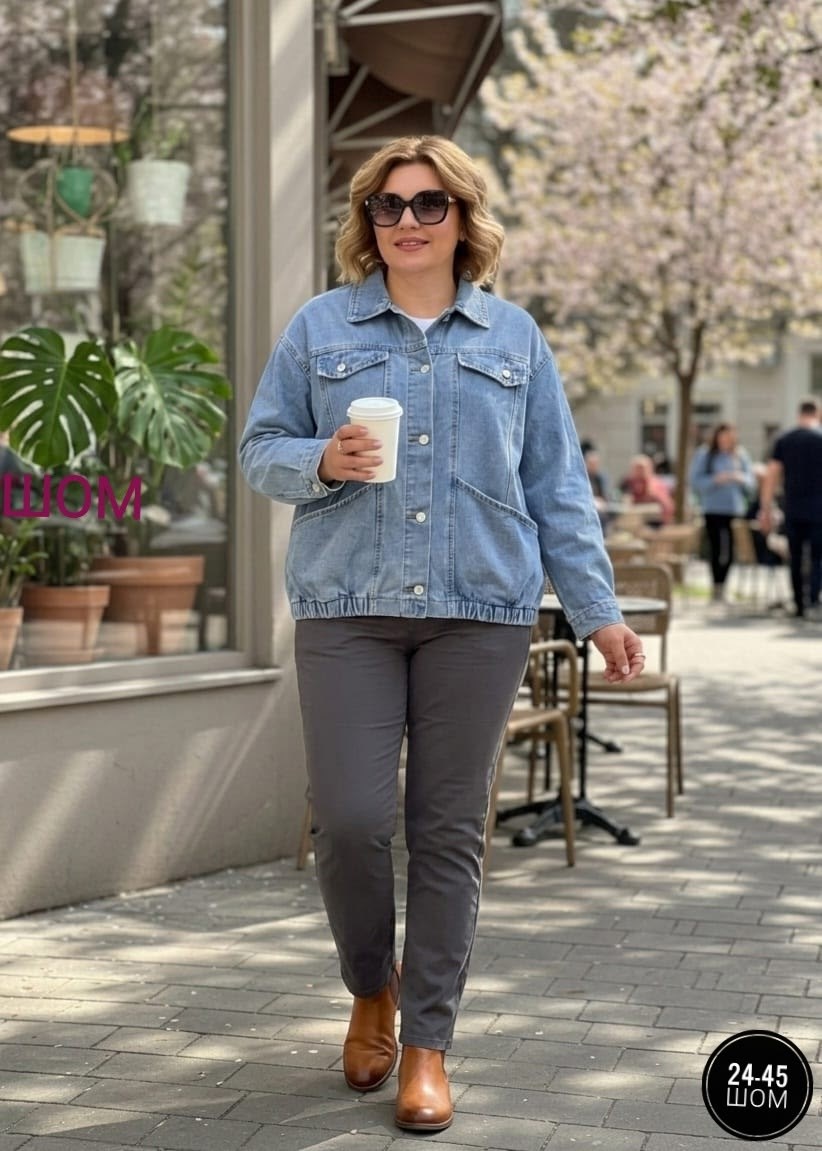 одежда больших размеров,одежда для полных,джинсовая куртка,модные образы,куртка джинсовая женская