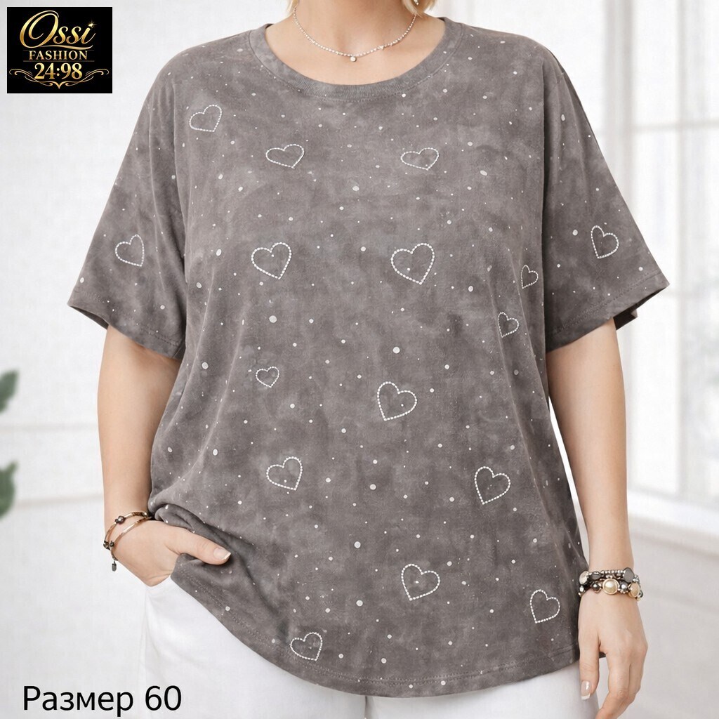 женская футболка,футболка больших размеров женская,блузка больших размеров с пайетками limonti,стильная футболка,футболка оверсайз со стразам