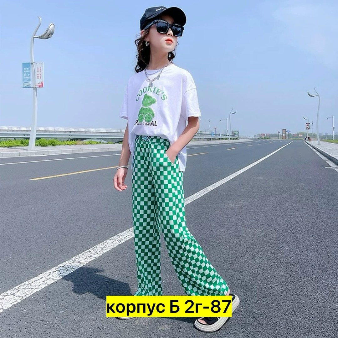 широкие брюки,брюки в клетку,штаны в клетку,летний костюм для девочек,брюки с широкими штанинами