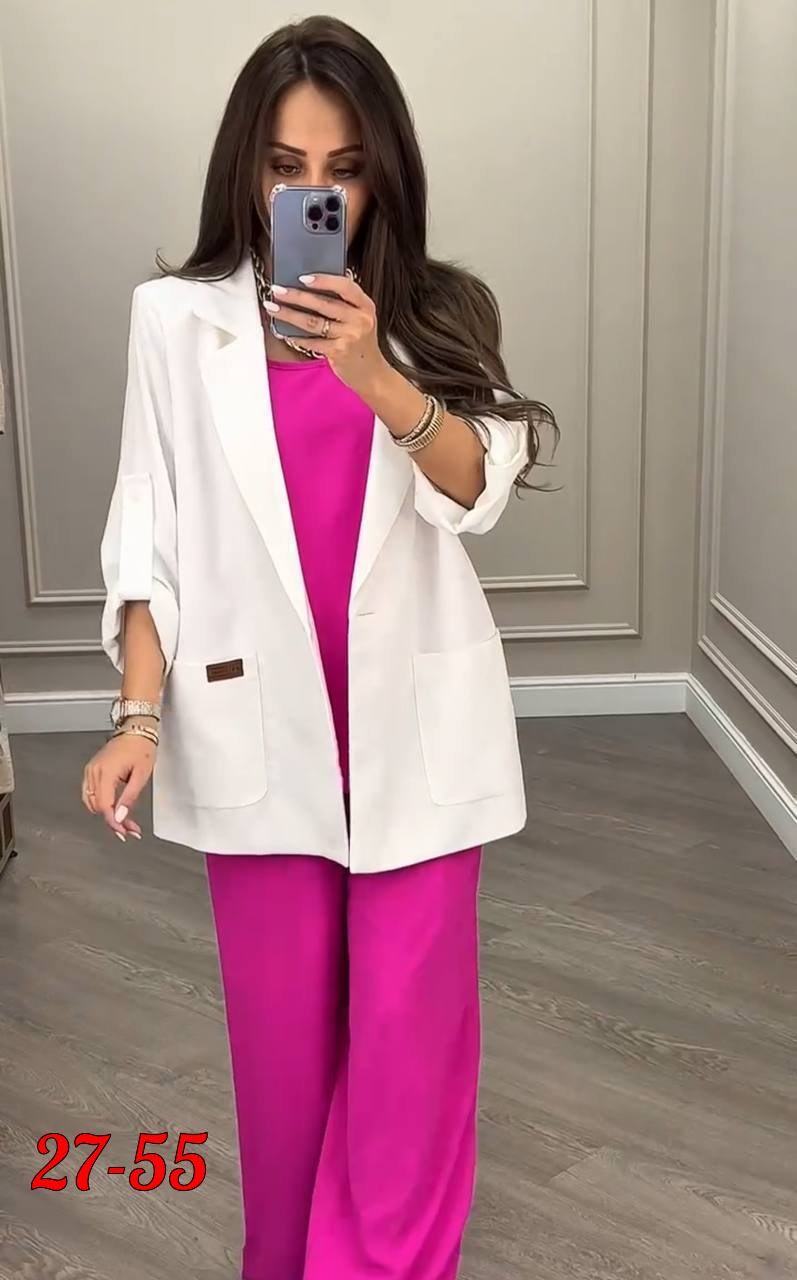 брючный костюм anelli 1398 фуксия,женский брючный костюм двойка,костюм из текстиля с приталенными брюками и жакетом anelli 1398 фуксия,брючные костюмы женские,брючный костюм