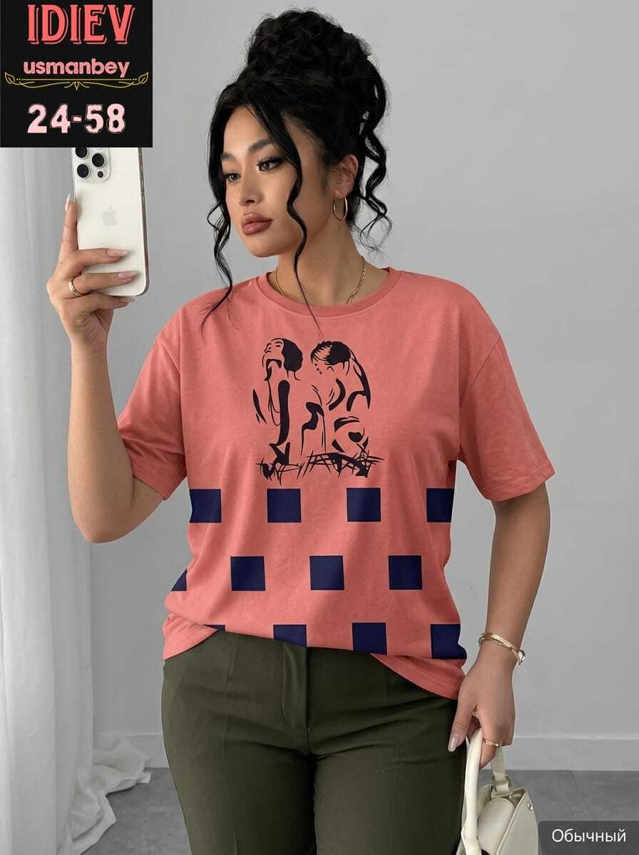 футболка женская (one size) 48-58 арт. 1268424,футболки женская,футболки женские больших размеров,туника женская,футболка женская с принтом