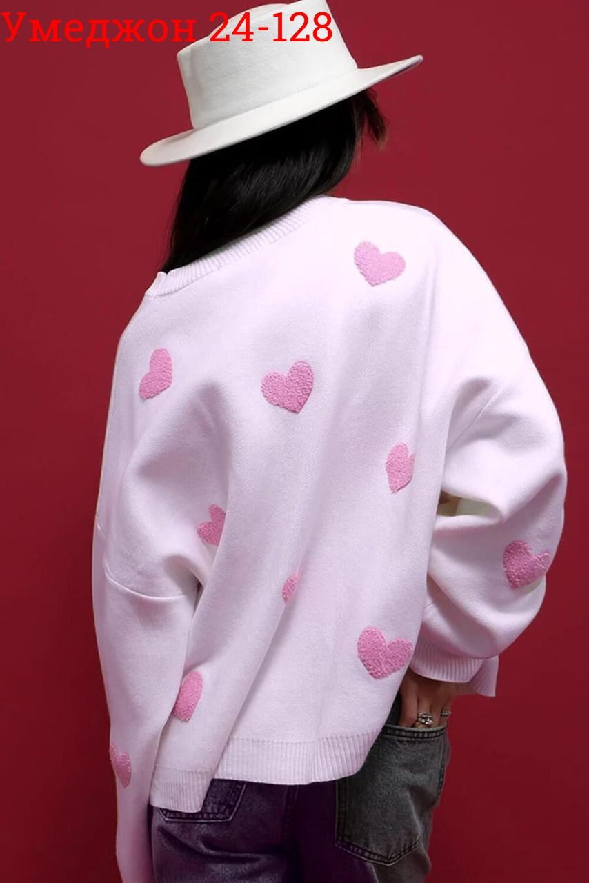 кофта женская,свитер оверсайз вязаный с сердечками теплый myhearts,свитера женские,свитер с сердечками,женский свитер оверсайз с сердечками