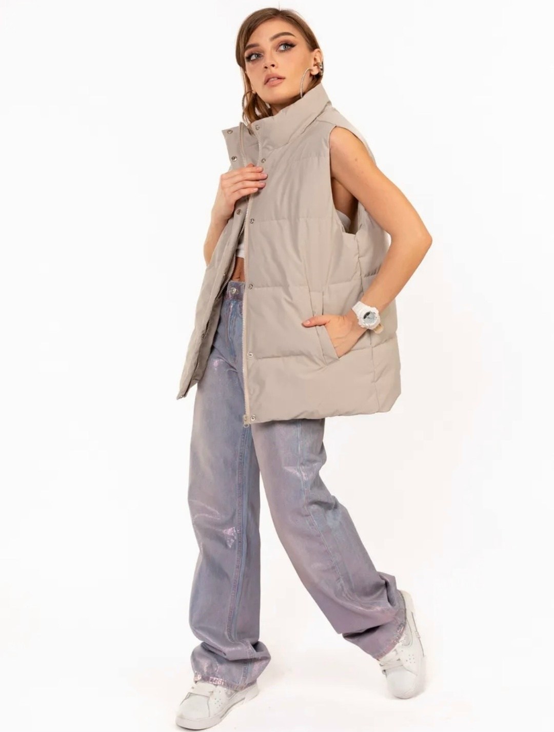 жилетка женская,жилет женский,жилетка белая,женский утепленный жилет,жилетка укороченная женская дутая