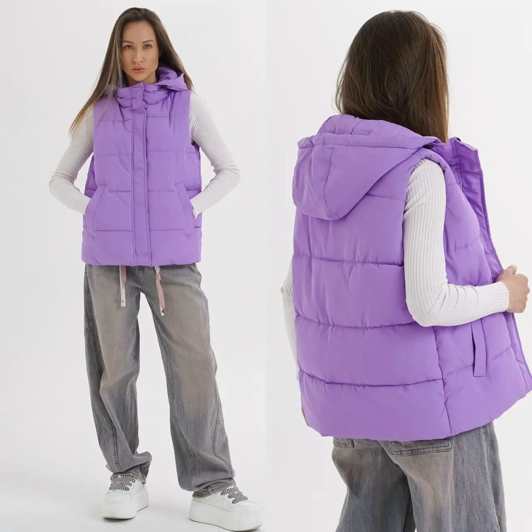 жилетка оверсайз утепленная безрукавка с капюшоном lucasta style,жилет утепленный lucasta style,женская жилетка,жилет утепленный с капюшоном стеганый безрукавка,жилет женский