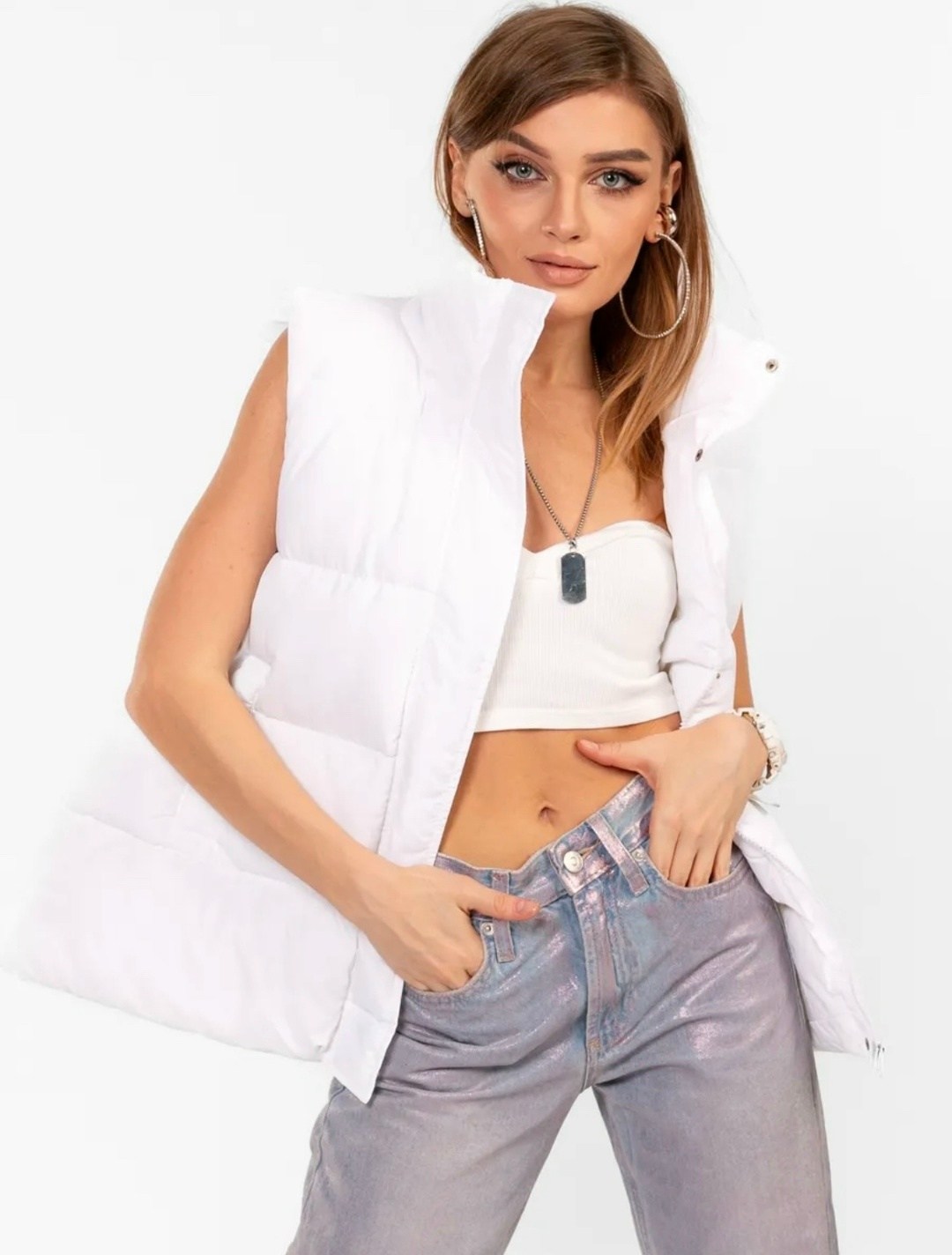 жилетка женская,жилет женский,жилетка белая,женский утепленный жилет,жилетка укороченная женская дутая