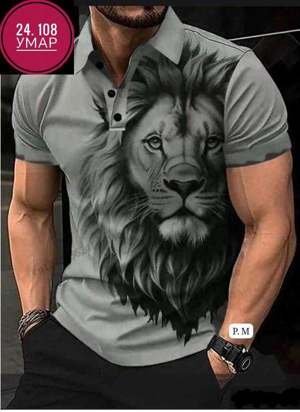 футболка поло мужская,футболки мужские,футболки мужские с принтом,футболка для мужчин хб,мужская рубашка поло с 3d принтом льва