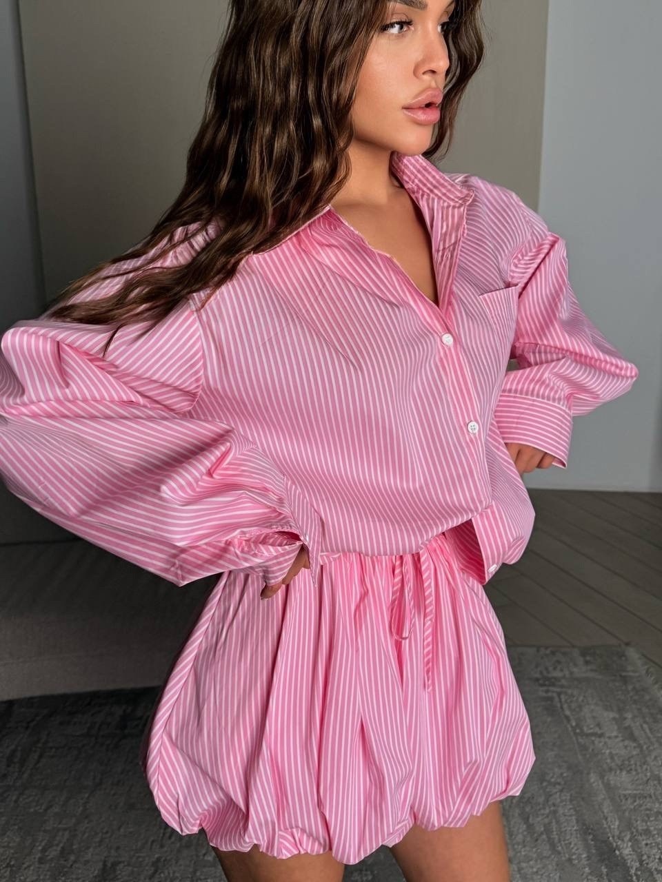 костюм розово,женские костюмы,летние костюмы,оверсайз рубашка,костюмы с юбкой