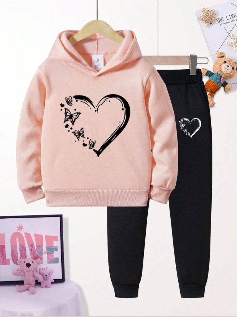 спортивные брюки & худи с принтом сердечка shein,спортивные костюм,детский с принтом сердечка худи & спортивные брюки,костюм на девочку,спортивный костюм для девочек