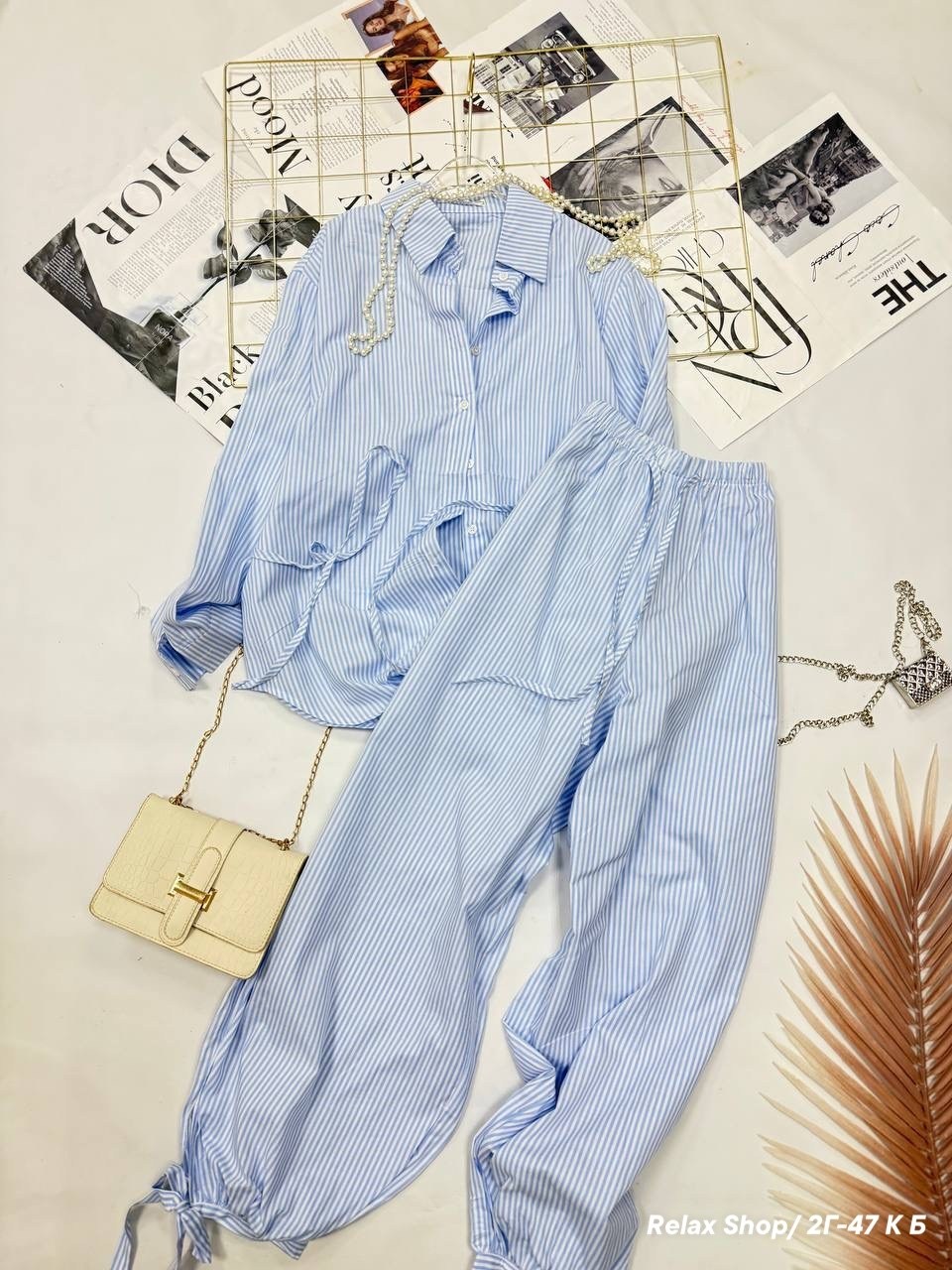 брюки женские белые в голубую полоску,повседневный костюм,костюм брючный с рубашкой,костюм летний брючный с рубашкой,брюки широкие