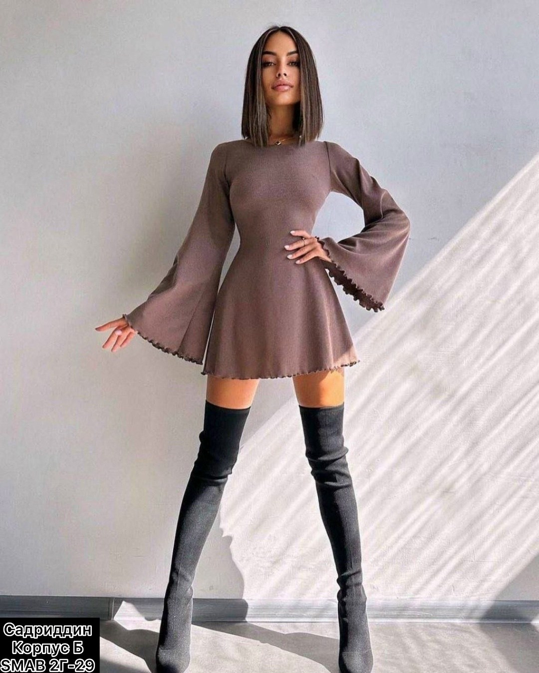 бежевое платье женское мини,женское трикотажное платье-трапеция cm.yaya,платье лапша,платье женское,трикотажное платье мини