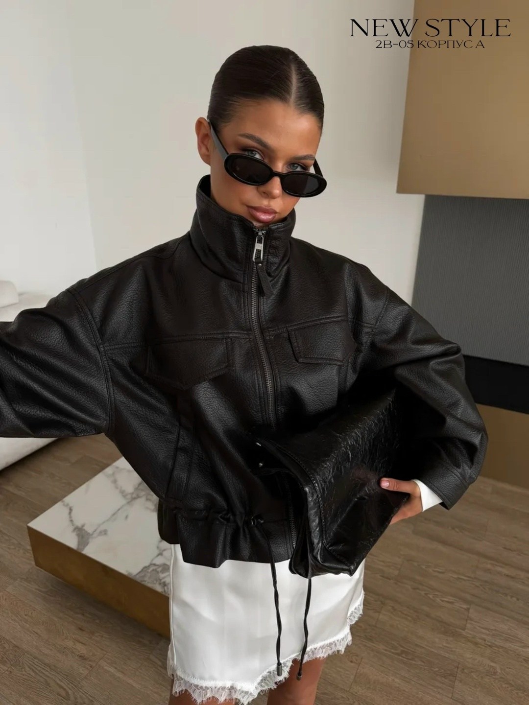 куртка кожаная,куртка-бомбер оверсайз с ремешками на воротнике befree,куртка бомбер,куртка-бомбер oversize с ремешками на воротнике цвет: черный,куртка оверсайз