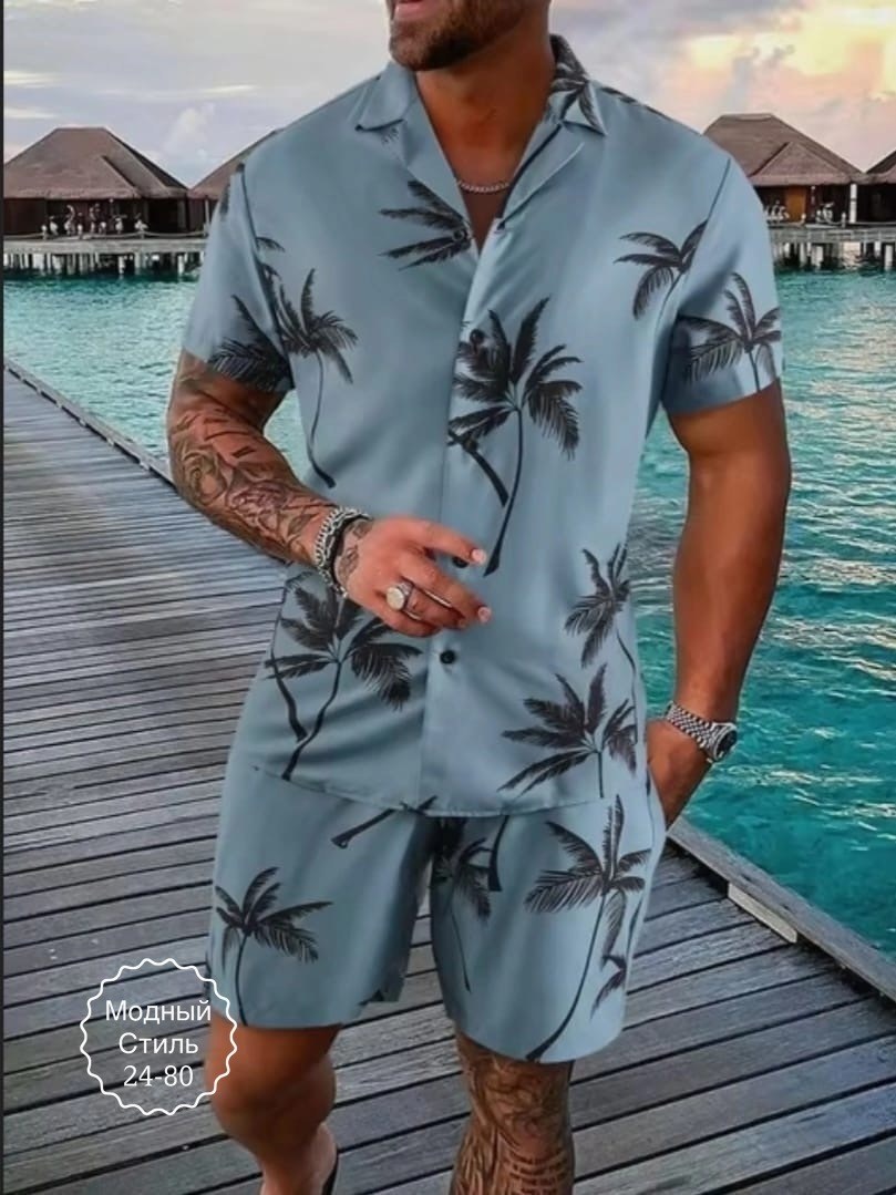 костюм летний мужской,гавайский стиль,одежда мужская,костюм для отдыха,одежда в гавайском стиле