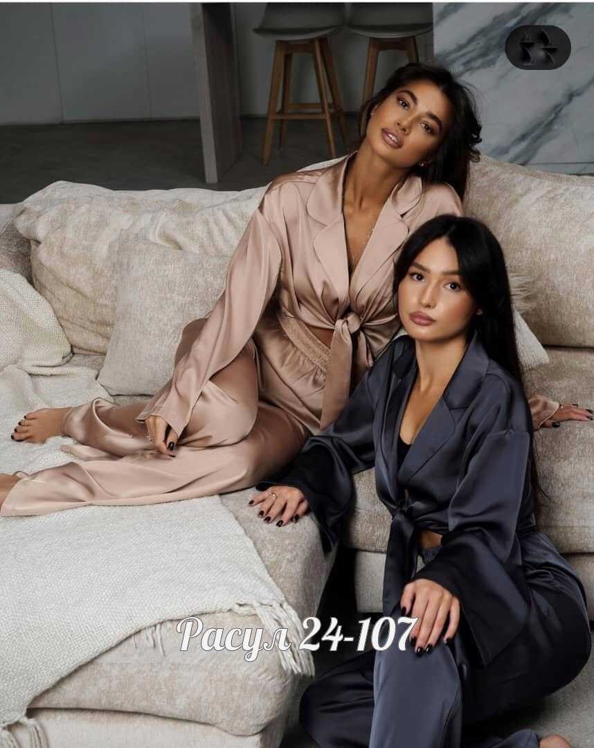 шелковая женская пижама,пижама со штанами шелковая,пижама женская,женский шелковый халат,атласный халат