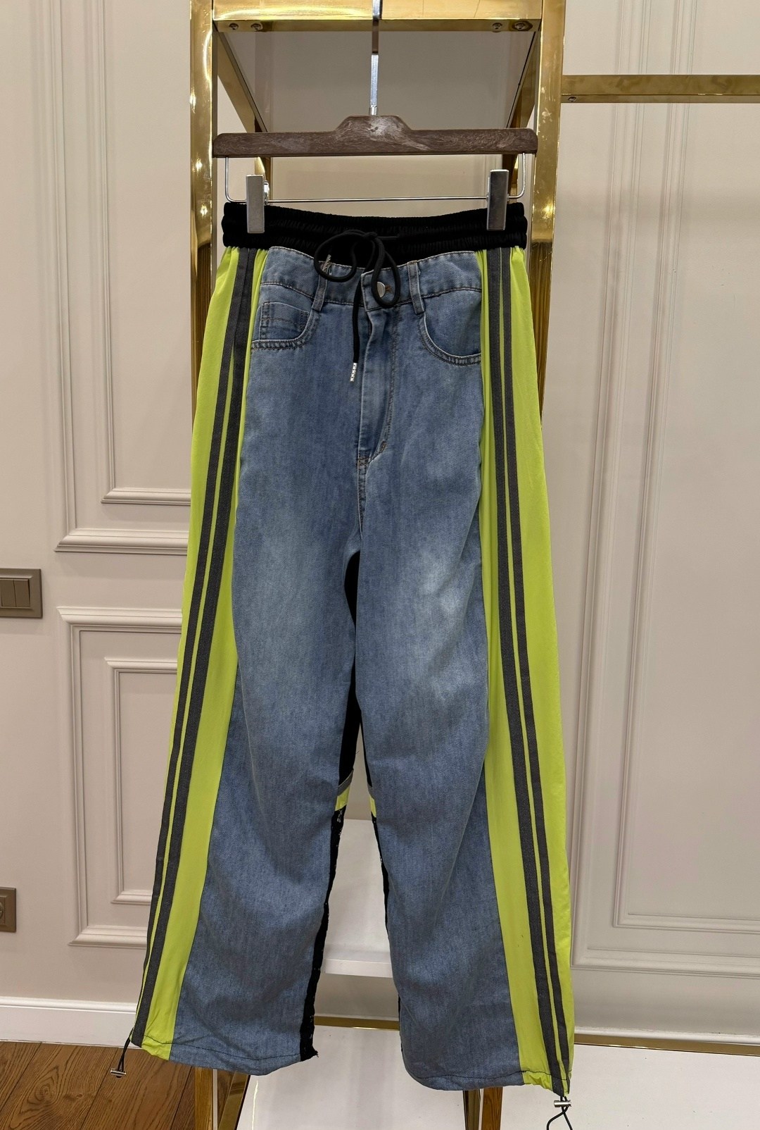 джинсы с полосками,корейские модные мешковатые джинсы y2k в синюю полоску,джинсы с лампасами,комбинированные джинсы,модные джинсы