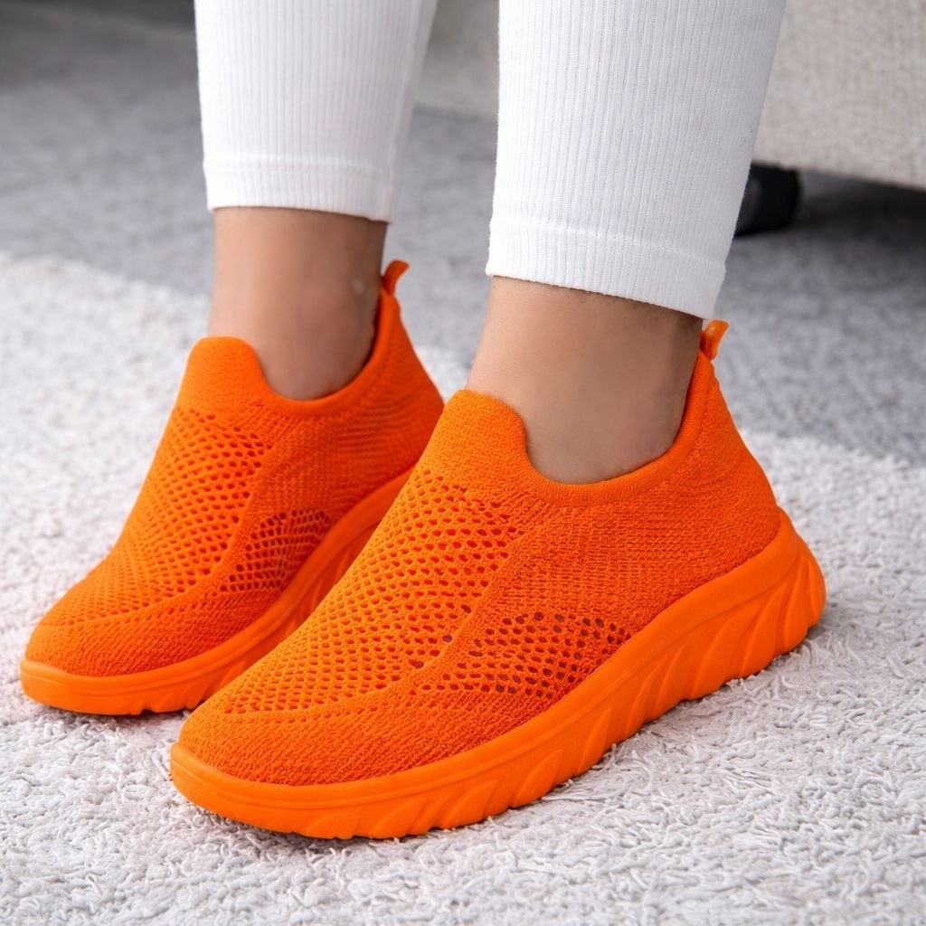 ,кроссовки женскиe, спортивная,оранжевые кроссовки, женская