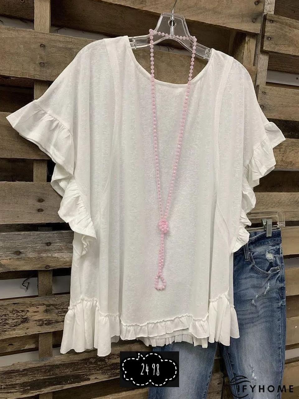 блузка свободного кроя,блузка zanzea женская с оборками,блузка с оборками,блузка женская,женская повседневная однотонная свободная блузка с круглым вырезом и рюшами с короткими рукавами