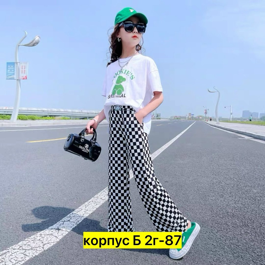 широкие брюки,брюки в клетку,штаны в клетку,летний костюм для девочек,брюки с широкими штанинами