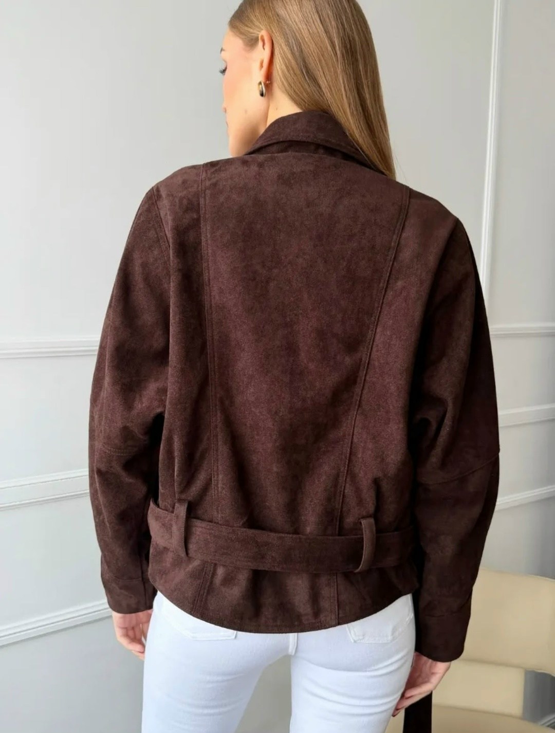 замшевая куртка,куртка замшевая женская,куртка из замши,куртка косуха замшевая коричневая с поясом tadari,кожаная куртка