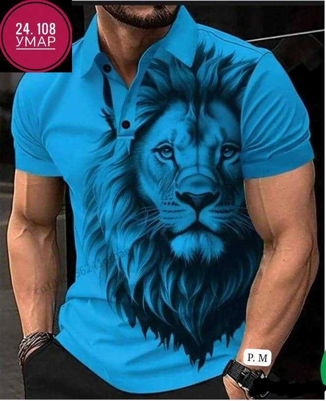 футболка поло мужская,футболки мужские,футболки мужские с принтом,футболка для мужчин хб,мужская рубашка поло с 3d принтом льва