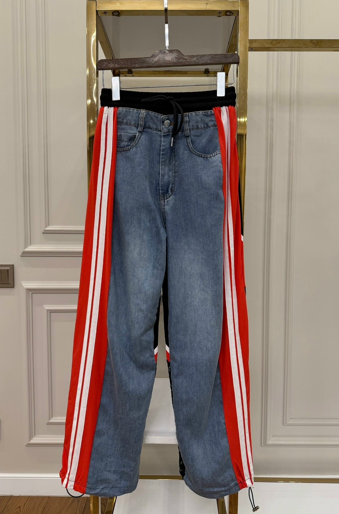 джинсы с полосками,корейские модные мешковатые джинсы y2k в синюю полоску,джинсы с лампасами,комбинированные джинсы,модные джинсы