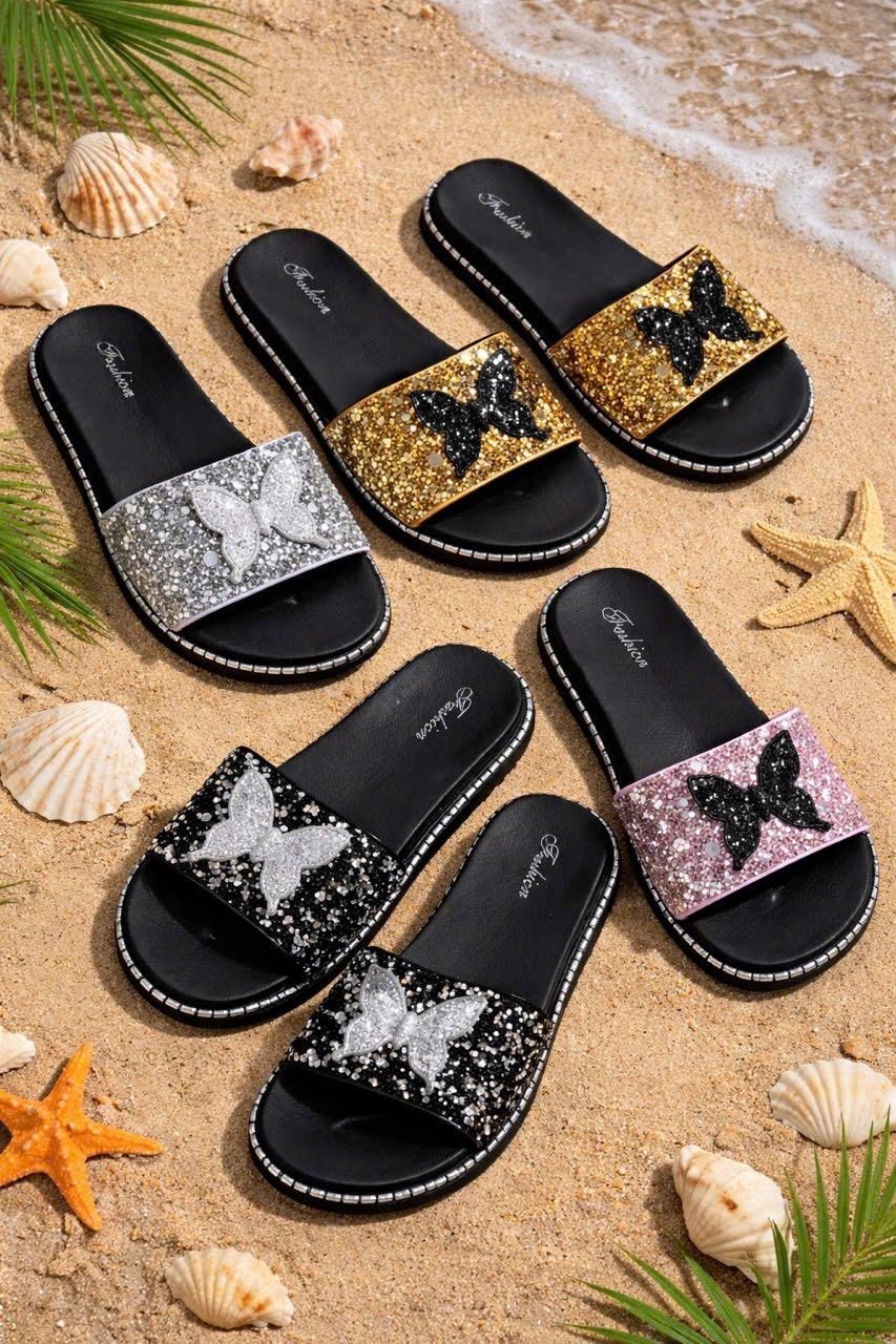 тапочки принцессы,шлепанцы с блестками,шлепанцы модные,шлепанцы женские,блестящие шлепки