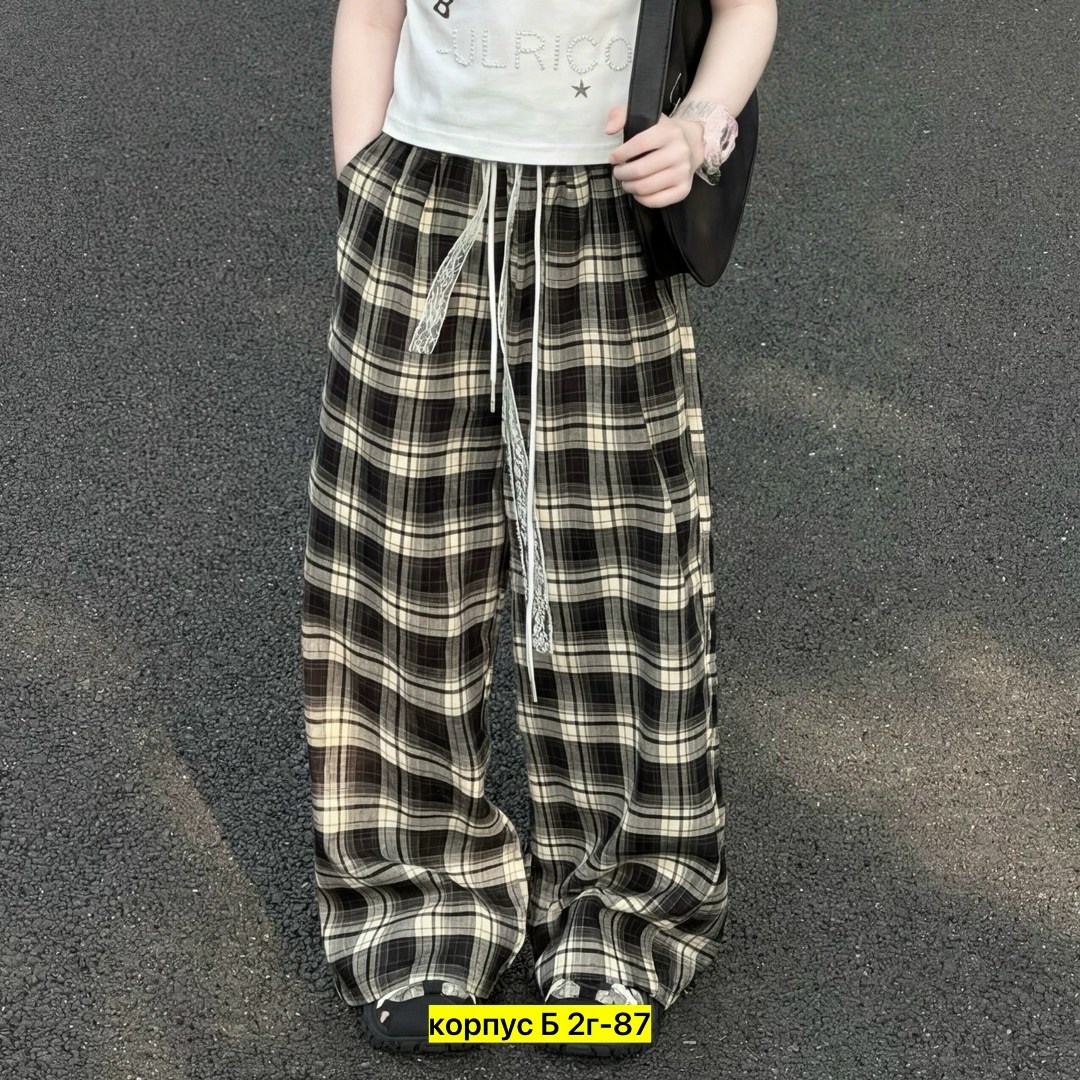 широкие брюки,брюки в клетку,штаны в клетку,летний костюм для девочек,брюки с широкими штанинами