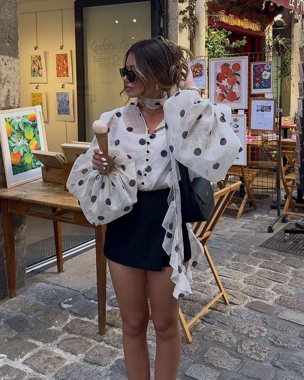 стильные наряды,стиль и мода,стильная блуза,блузки в горошек