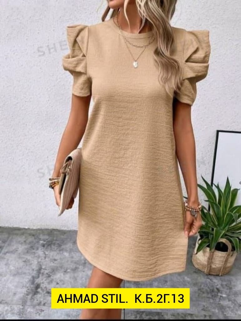 платье с объемными рукавами,женское платье с короткими рукавами,модное однотонное платье,прямое платье,платья