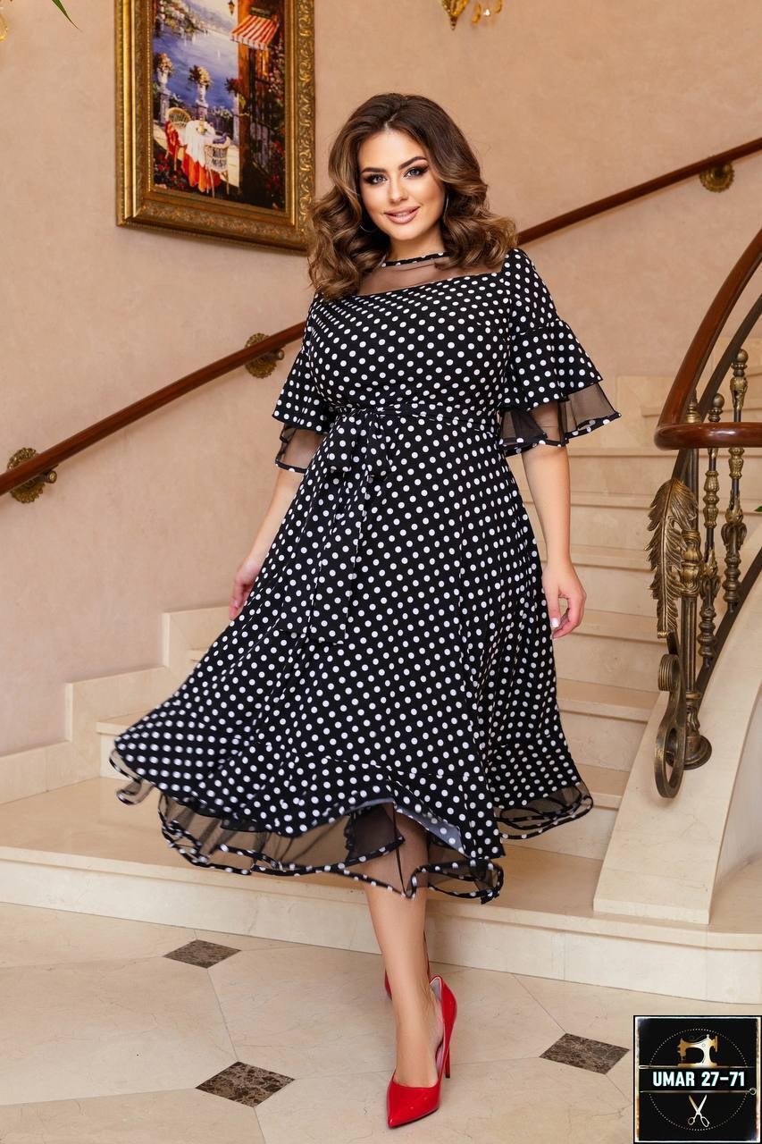 платья в горошек,платья женские больших размеров,платье в горошек 2026,женское платье в горошек,платье нарядное