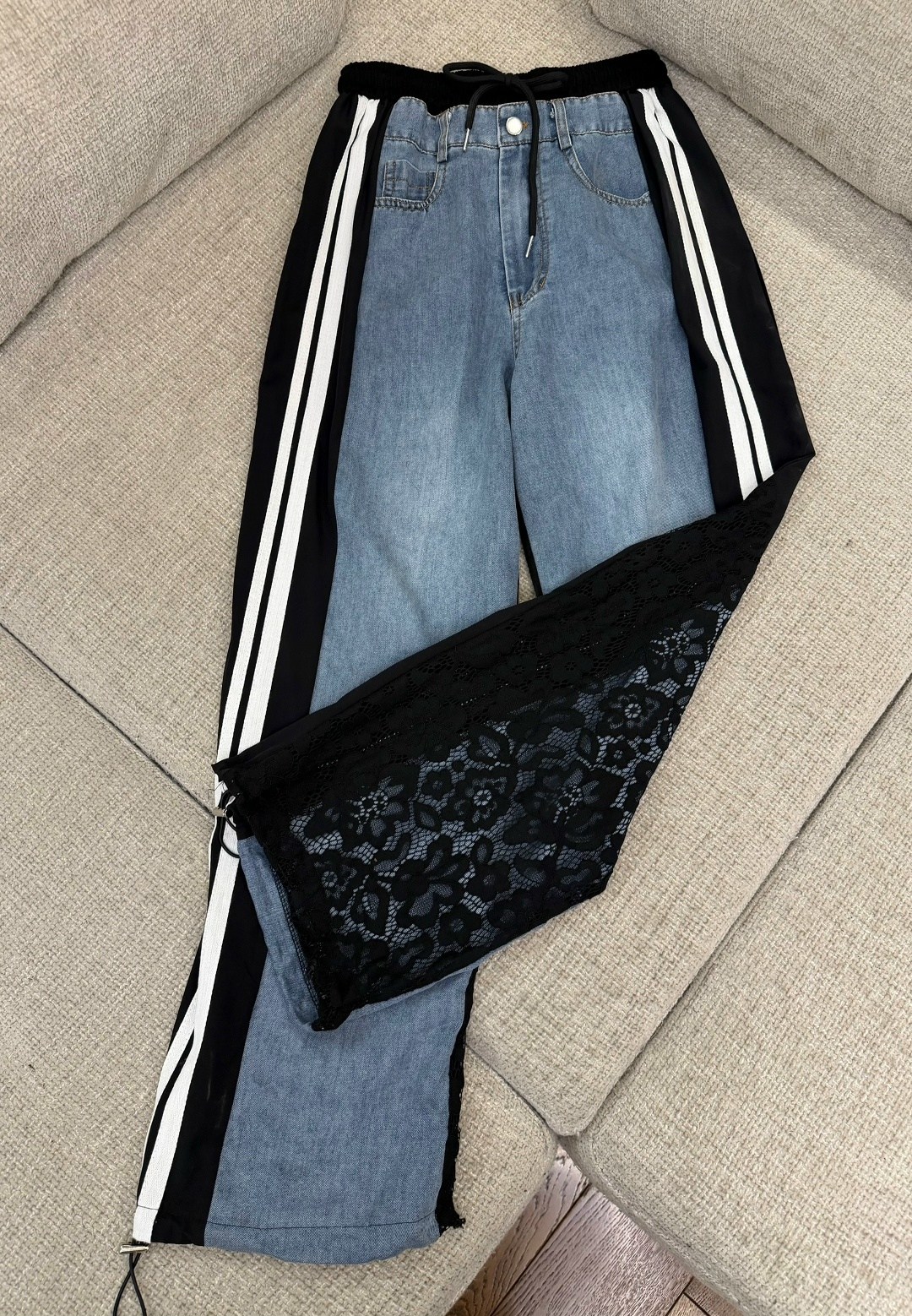 джинсы с полосками,корейские модные мешковатые джинсы y2k в синюю полоску,джинсы с лампасами,комбинированные джинсы,модные джинсы