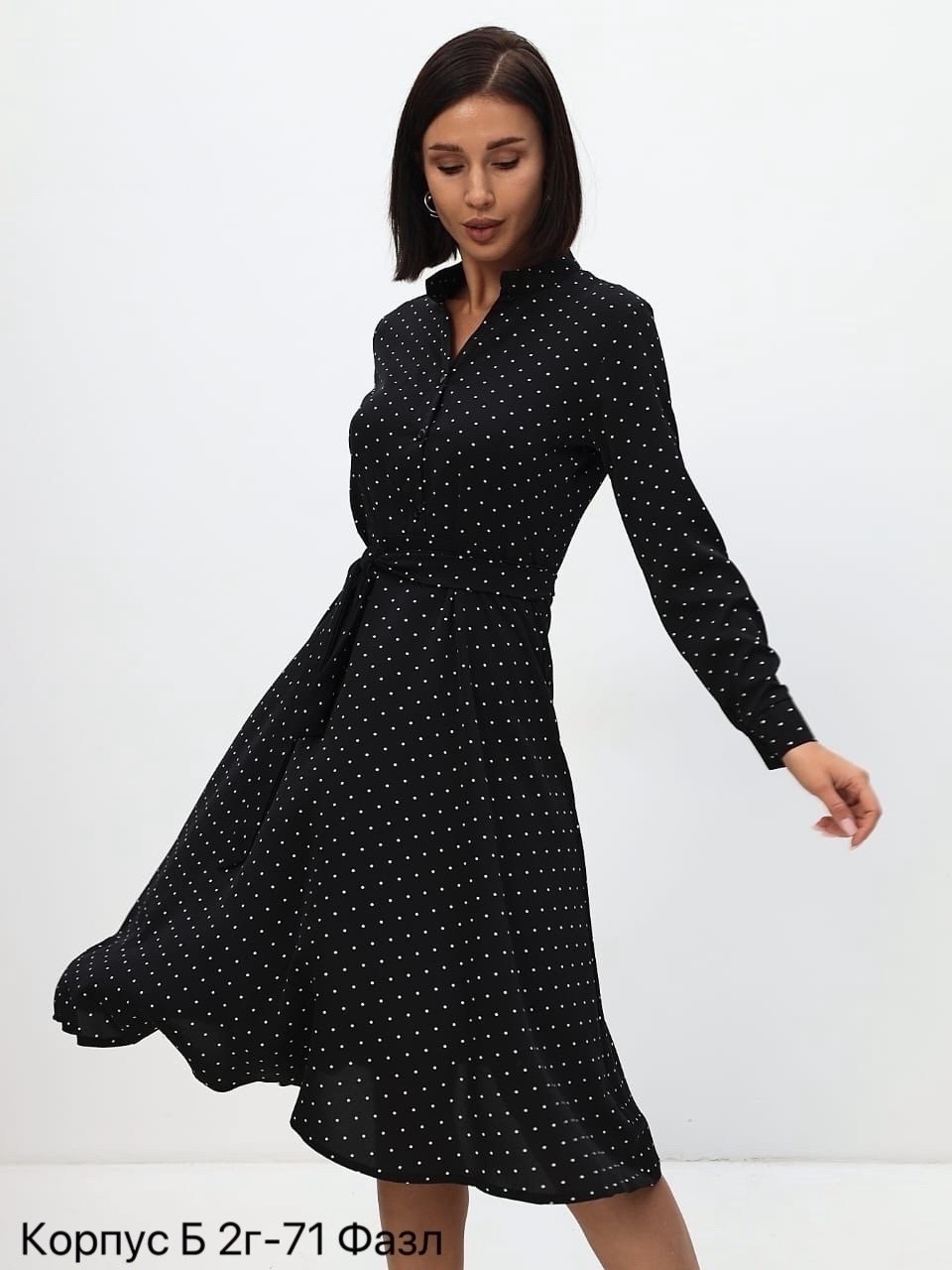 чёрное платье в горошек,платье,платье женской,платье длины миди,платье женское черное