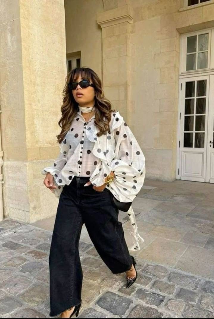 стильные наряды,стиль и мода,стильная блуза,блузки в горошек