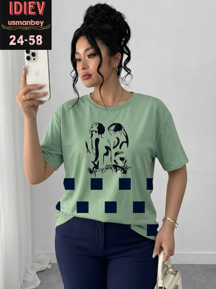 футболка женская (one size) 48-58 арт. 1268424,футболки женская,футболки женские больших размеров,туника женская,футболка женская с принтом