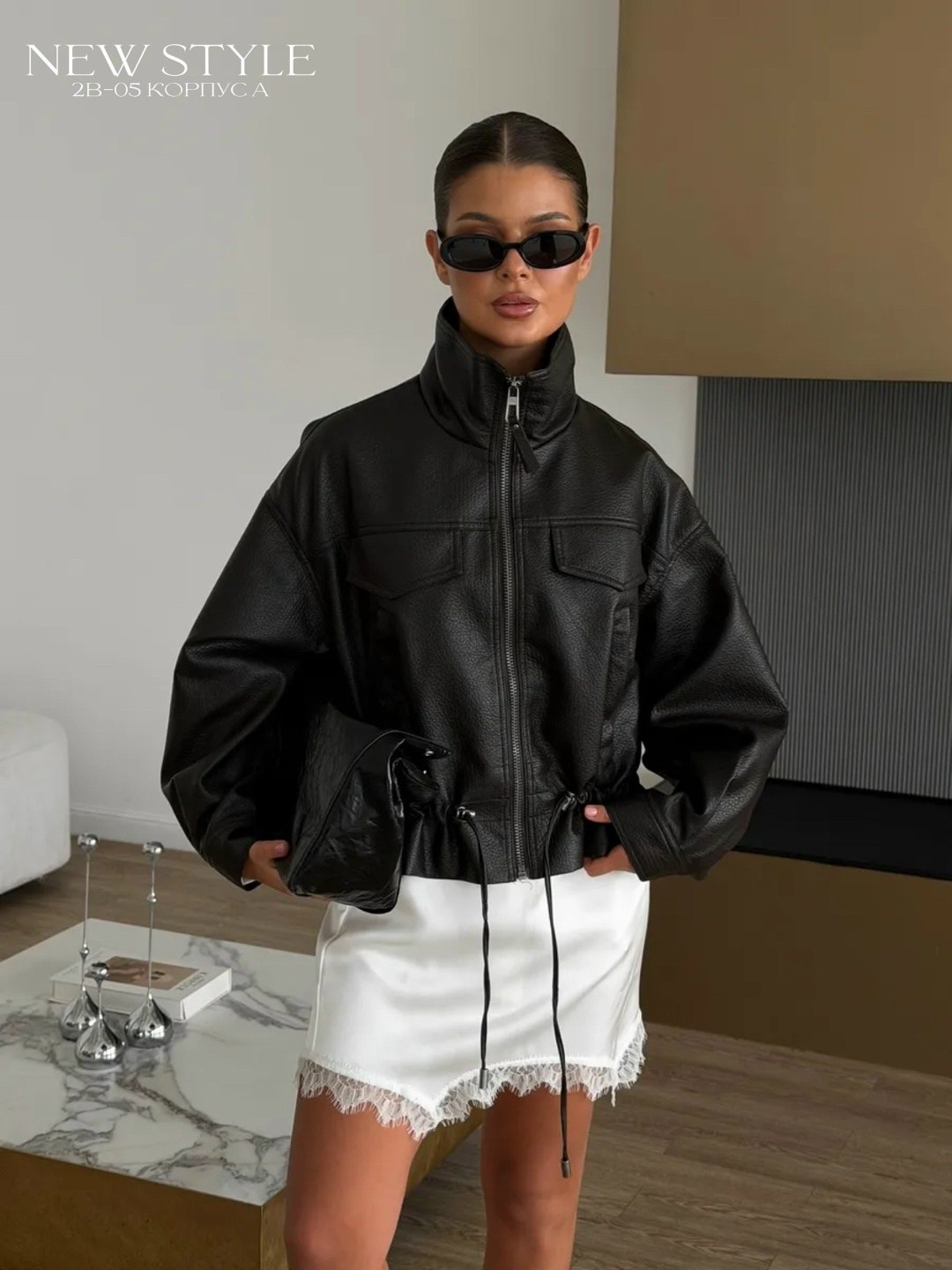 куртка кожаная,куртка-бомбер оверсайз с ремешками на воротнике befree,куртка бомбер,куртка-бомбер oversize с ремешками на воротнике цвет: черный,куртка оверсайз