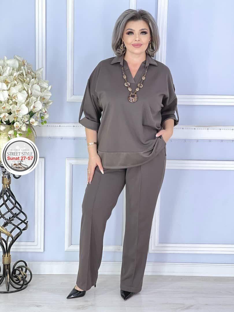 костюм повседневный,женские костюмы,женские костюмы брючные,блузка больших размеров нарядная nur flower,женский брючный костюм двойка