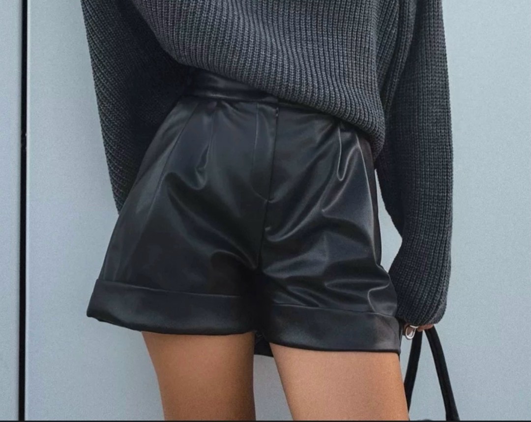кожаные шорты женские,кожаные шорты,шорты кожаные из экокожи широкие kyero style,шорты из экокожи женские,кожаные шорты матовые