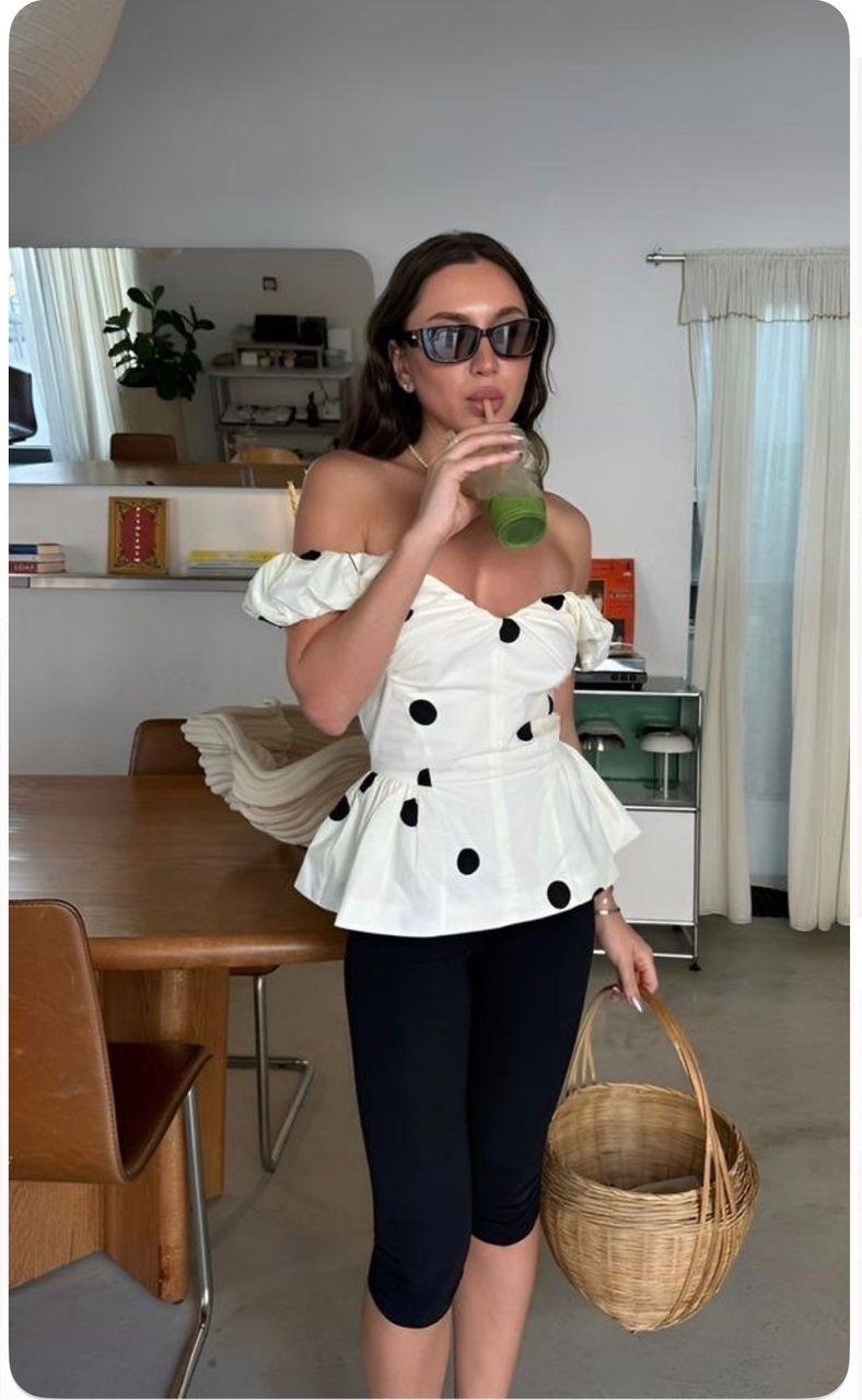 мода стиль,топы модные,стильные наряды,блузка в горох