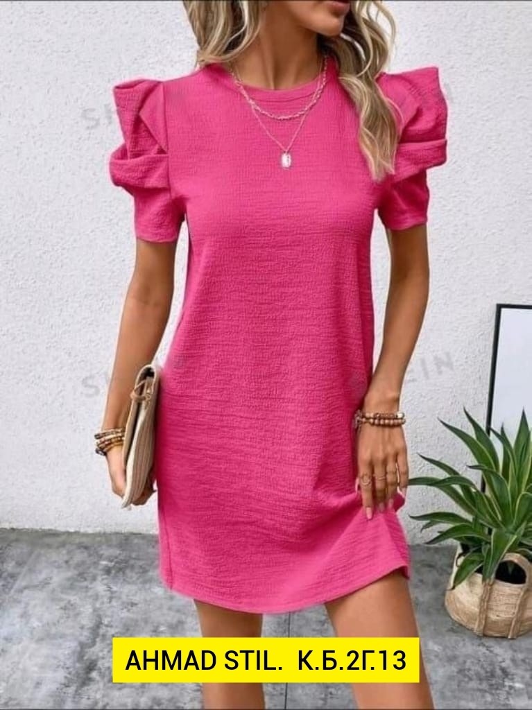 платье с объемными рукавами,женское платье с короткими рукавами,модное однотонное платье,прямое платье,платья