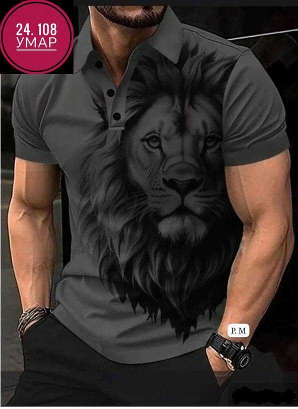 футболка поло мужская,футболки мужские,футболки мужские с принтом,футболка для мужчин хб,мужская рубашка поло с 3d принтом льва