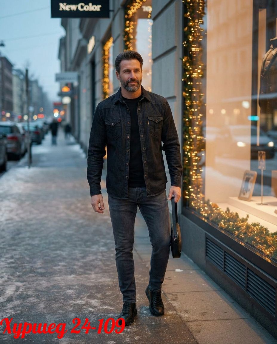 мужская джинсовая рубашка с длинными рукавами,мужская джинсовая рубашка,мужская мода,мужские образы,мужской стиль кэжуал