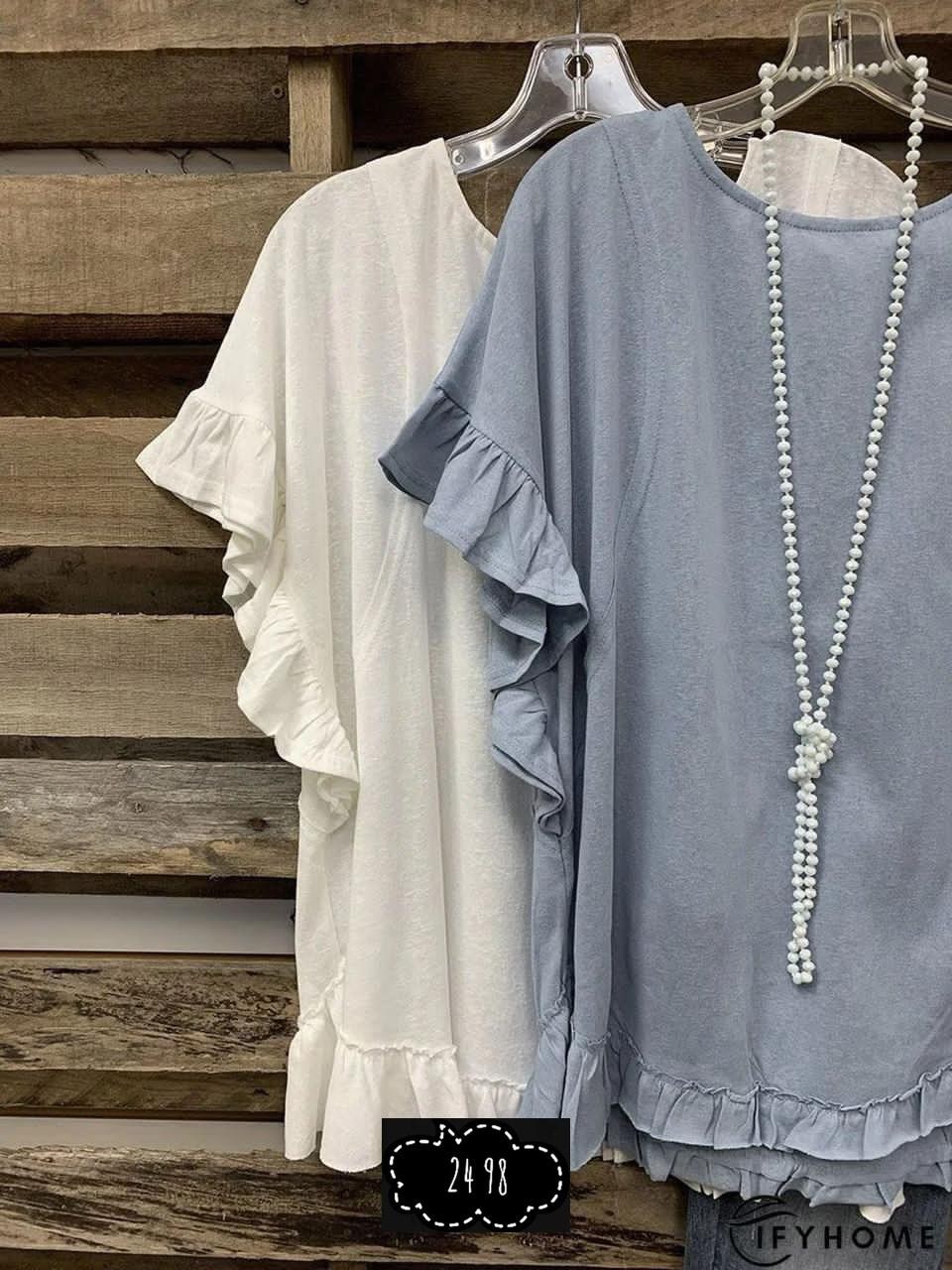 блузка свободного кроя,блузка zanzea женская с оборками,блузка с оборками,блузка женская,женская повседневная однотонная свободная блузка с круглым вырезом и рюшами с короткими рукавами