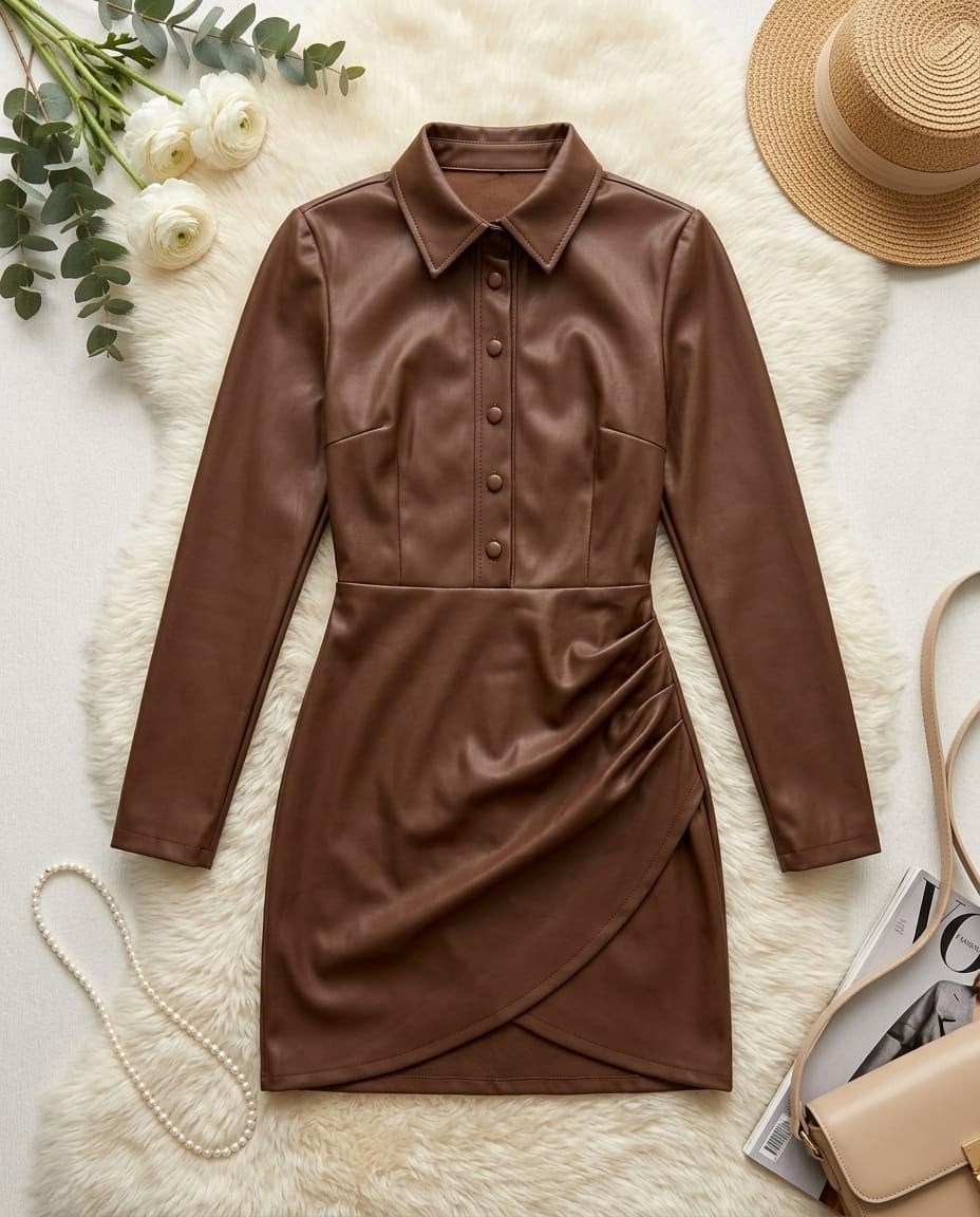 кожаное платье,платье из экокожи,женское кожаное платье,коричневое платье,кожаное платье золла