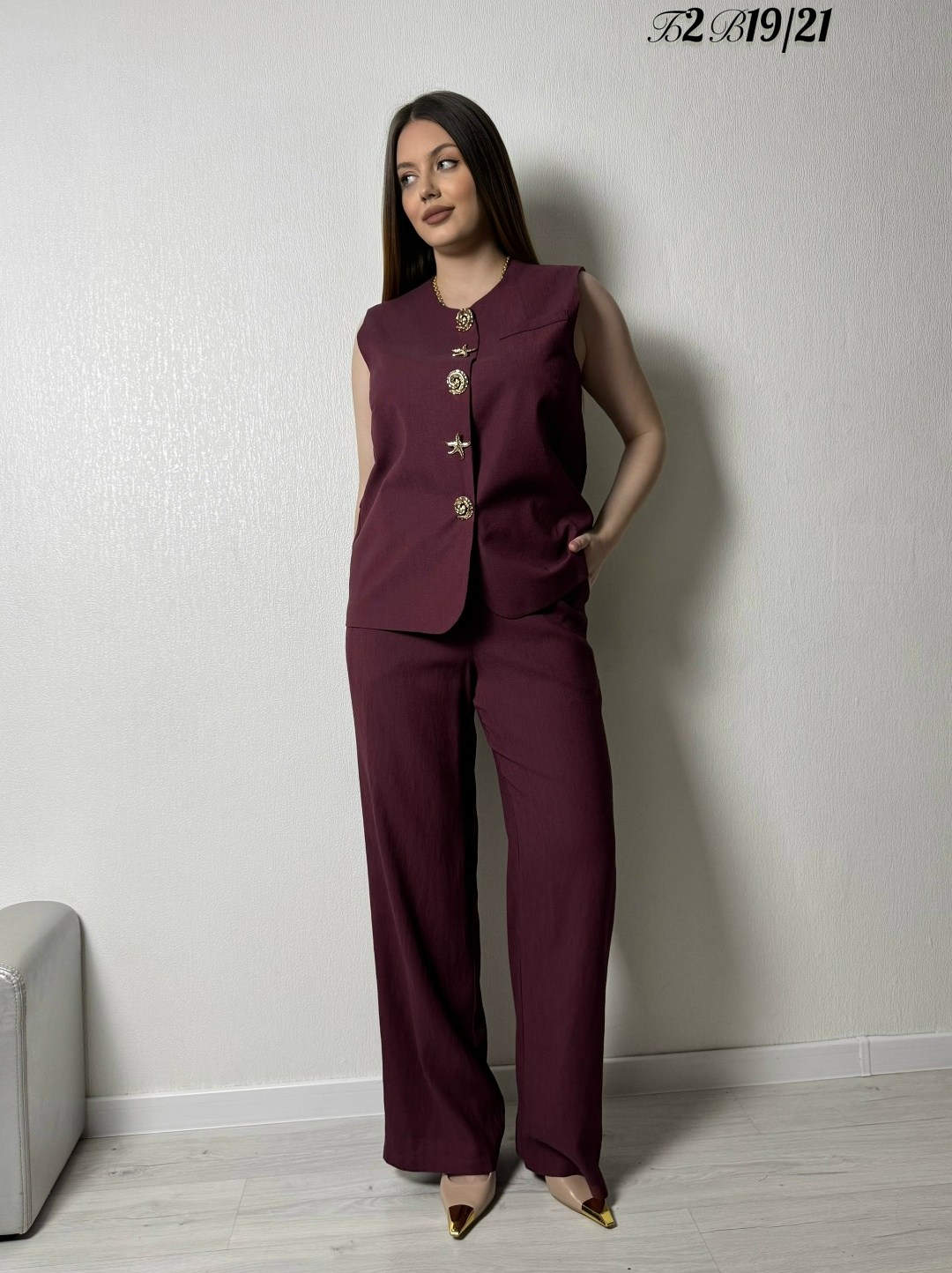брюки леди агата п-2217/9 бордовый,женский брючный костюм,брюки бордовые леди агата,костюм брючный с жилетом gunuelle,брюки бордовые