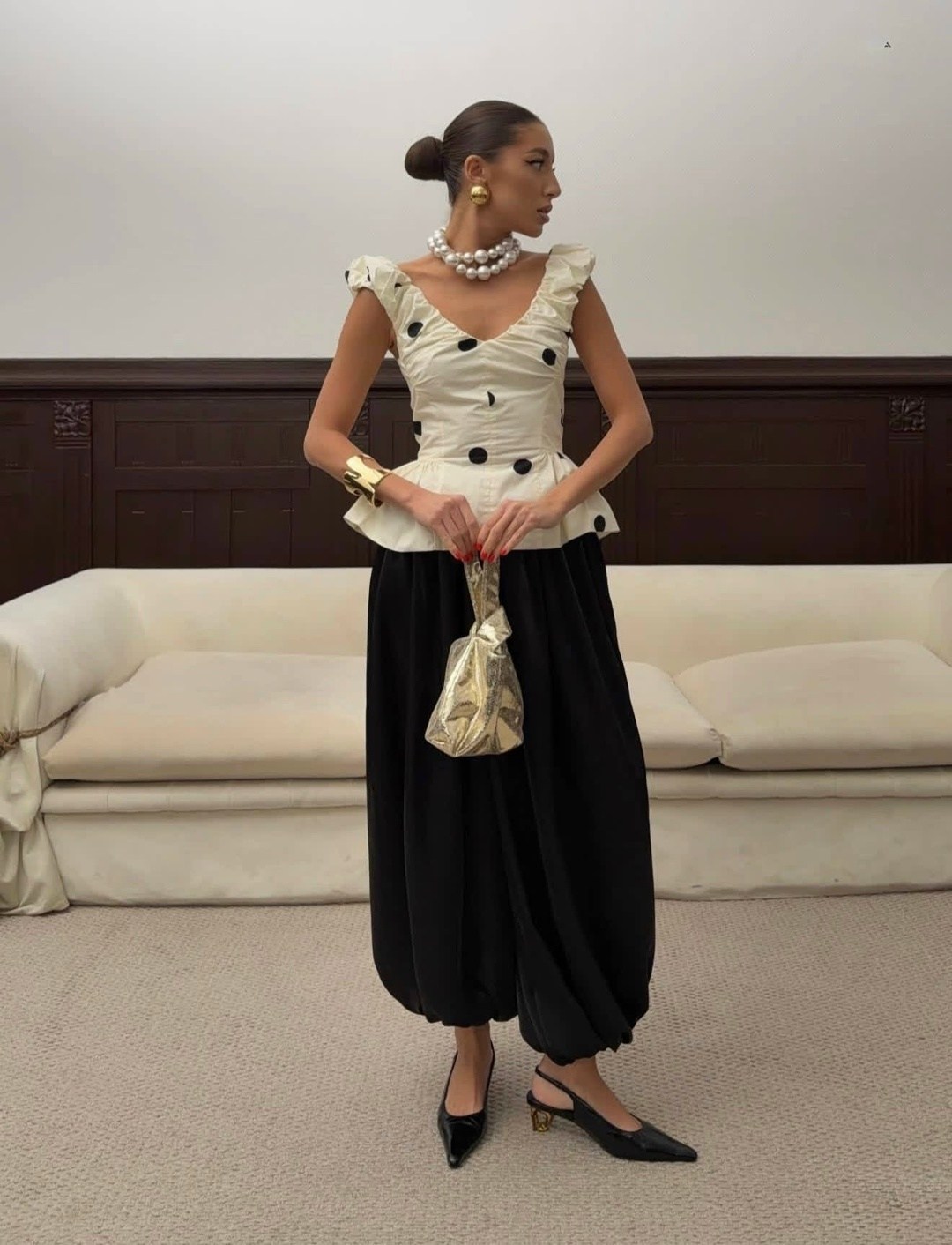 мода стиль,топы модные,стильные наряды,блузка в горох