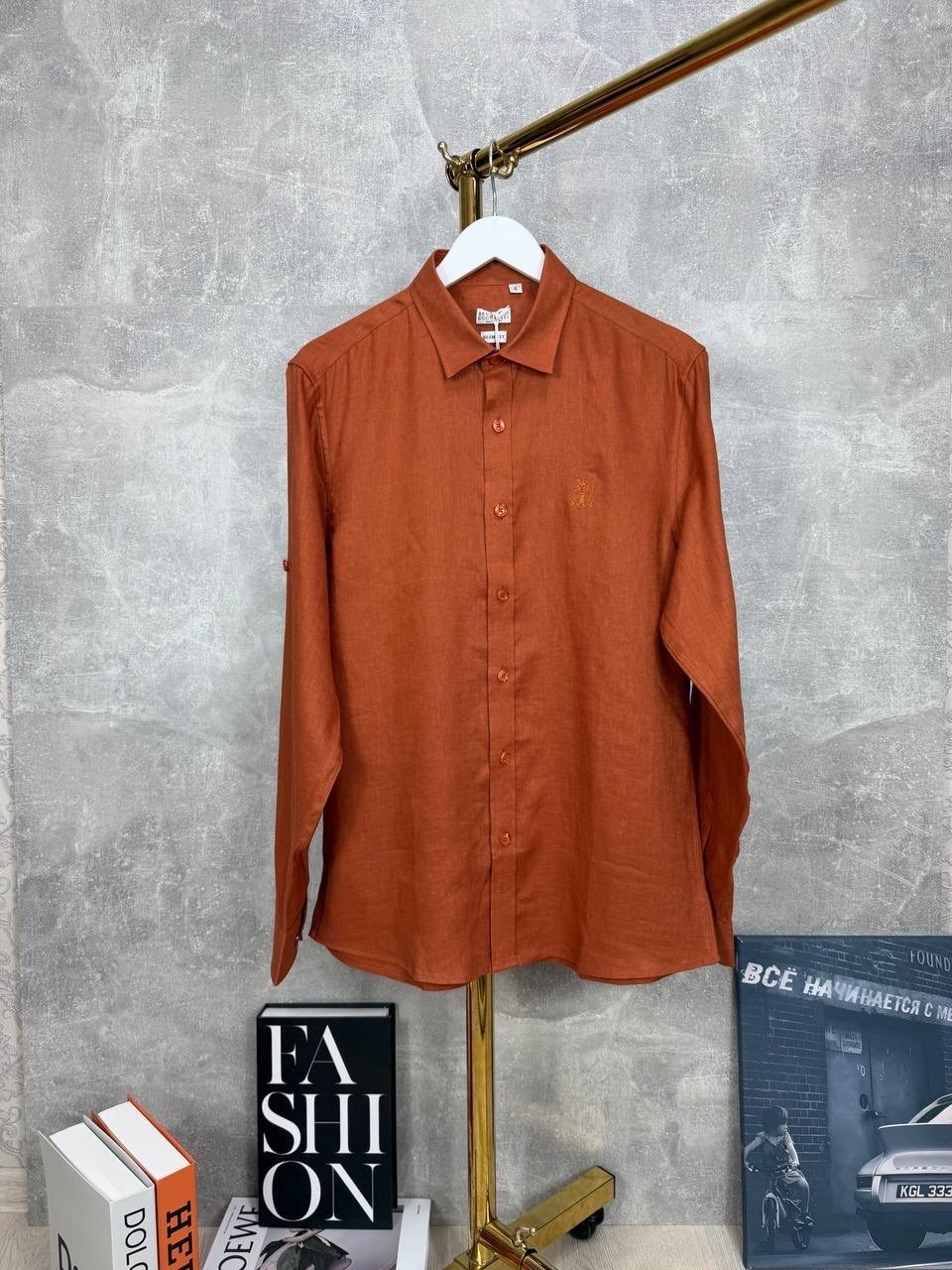 рубашка,рубашка льняная,повседневная рубашка,рубашка мужская,рубашка оранжевая
