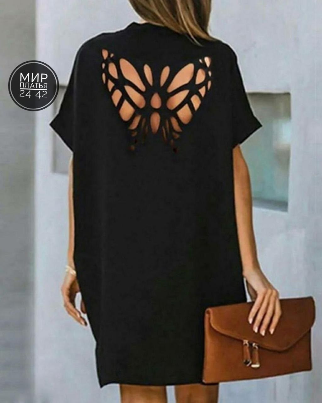 платье черное - вырез на спине,платье женское,платье туника,свободное платье,платье черное свободное